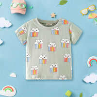 Girls Graphic Print Short Sleeves T-shirt Tshirts Green 1-2 Y 