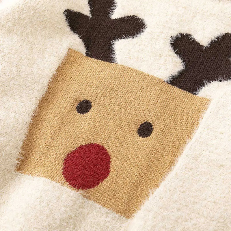 Boys Apricot Sweater With Self-Design Reindeer Pattern Sweaters & Cardigans