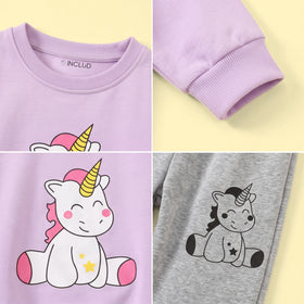 Girls Lavender Unicorn Print Sweatshirt With Pants Sets 2 pc. Sets