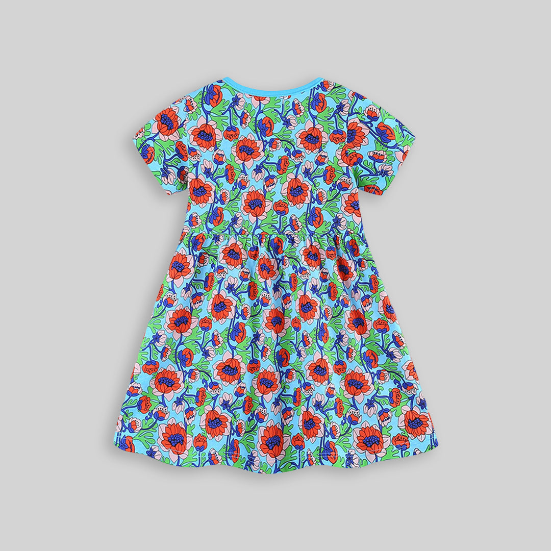 Girls Short Sleeve Floral Print Knee Length Dress Casual Dresses   