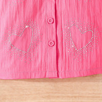 Girls Pink Heart Siroski Print Top With Denim Shorts Sets 2 pc. Sets