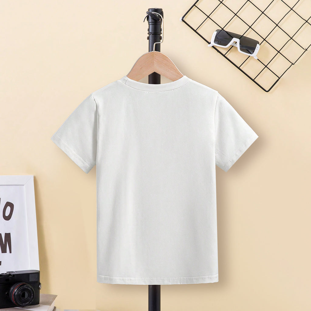 Boys White Graphic Car Printed Short Sleeves T-Shirt Tshirts