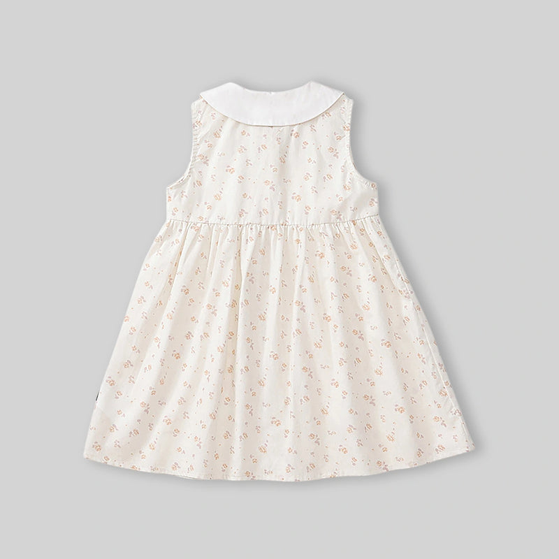 Girls Off-White Floral Printed Peter Pan Collar Fit & Flare Dress Casual Dresses