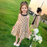 Girls Beige Polka Dot Printed Halter Neck Tiered Dress Casual Dresses Beige 1-2 Y