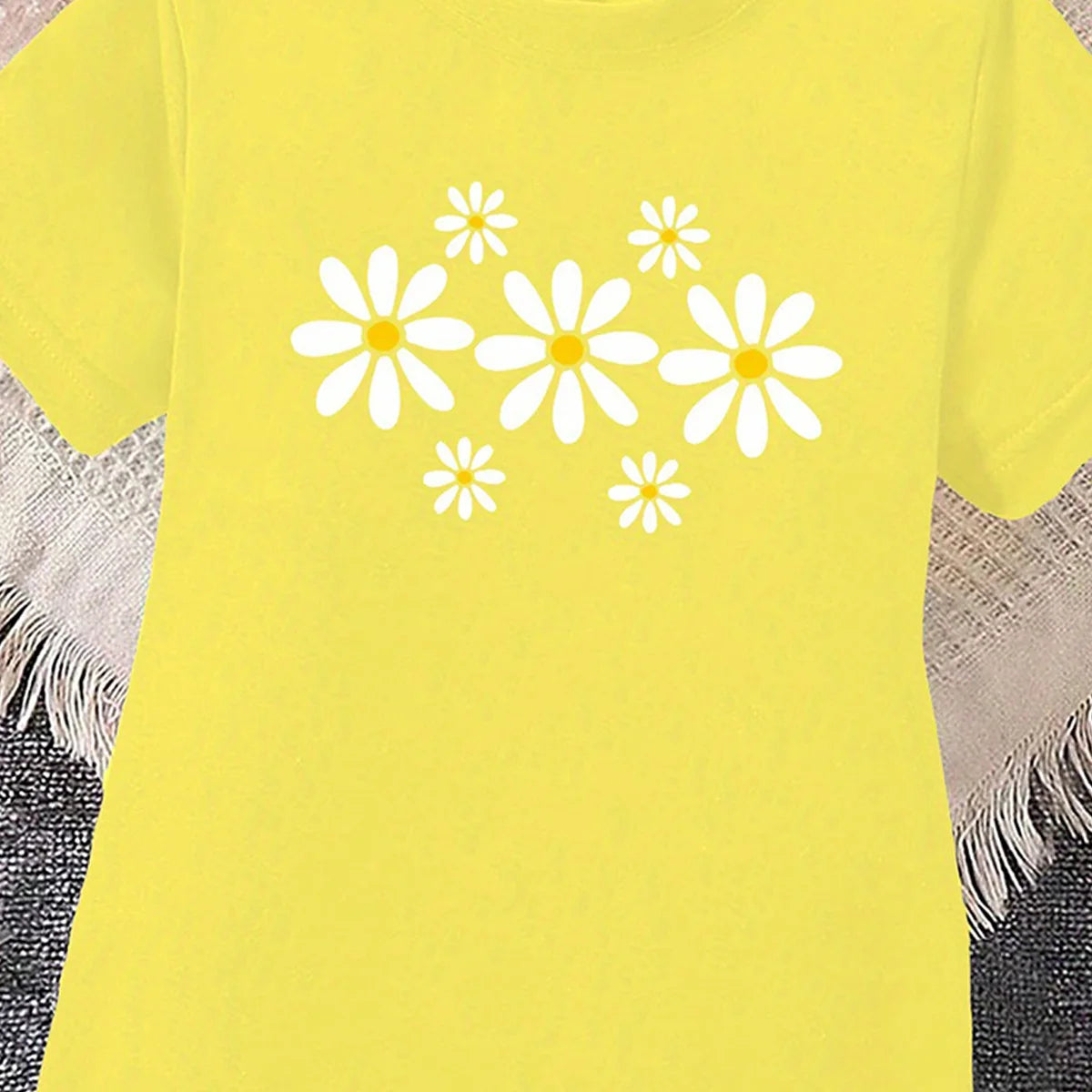 Girls Yellow Floral Print Short Sleeve T-Shirt Dress Casual Dresses