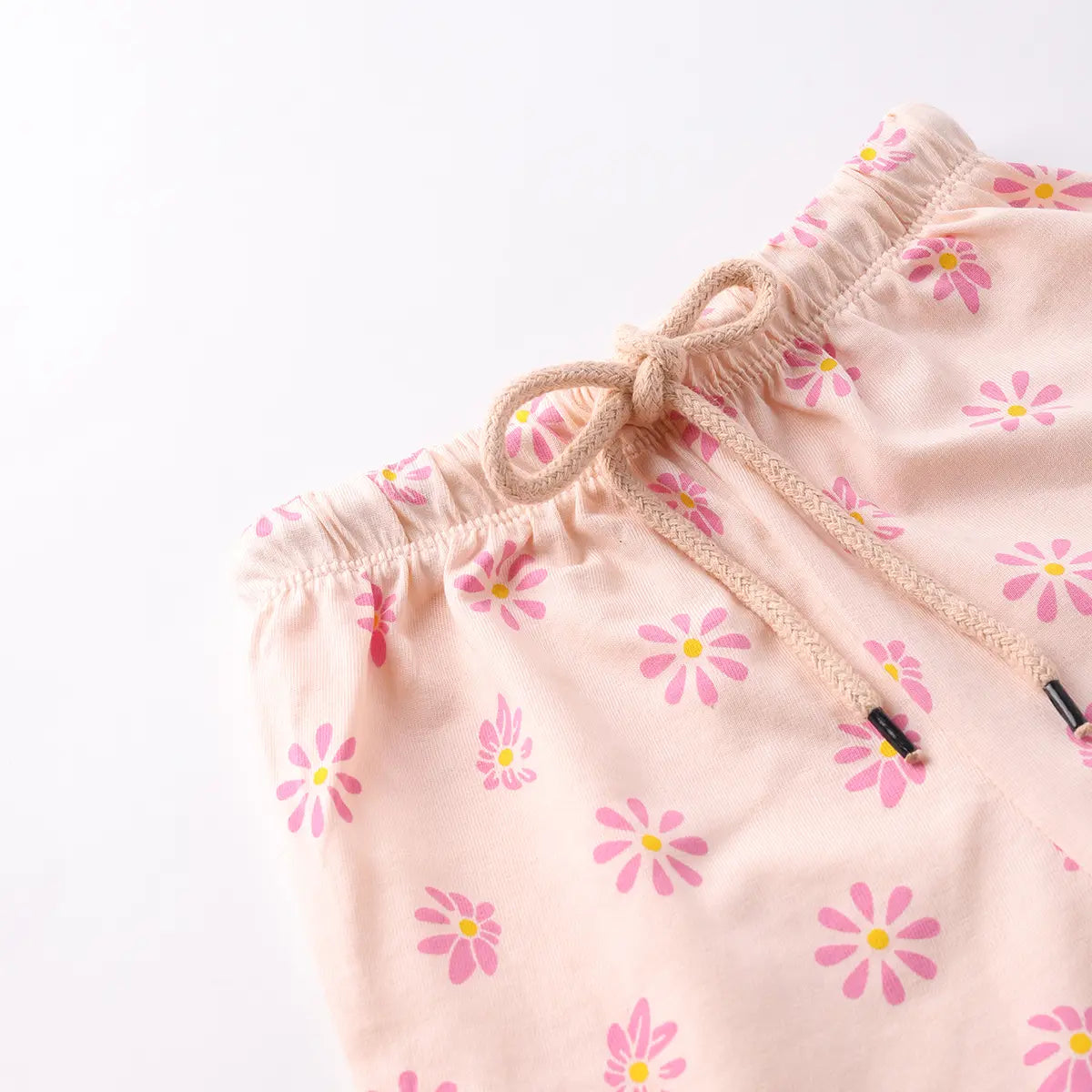 Girls Dark Pink Flower Graphic Short Sleeves Top With Printed Shorts Sets Sets