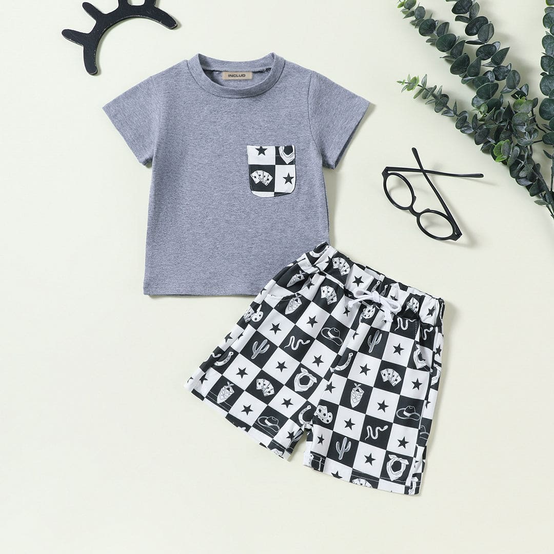 Boys Shorts Sleeves T-Shirt With Printed Shorts Set Sets Grey 1-2 Y 