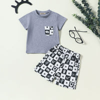 Boys Shorts Sleeves T-Shirt With Printed Shorts Set Sets Grey 1-2 Y 