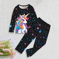 Girls Black Unicorn Printed Glow in the Dark T-Shirt & Pajama Winter Set 2 pc. Sets