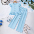 Girls Sky Blue Bow Applique Peplum Top & Pants Co-ord Sets Sets Sky Blue 7-8 Y
