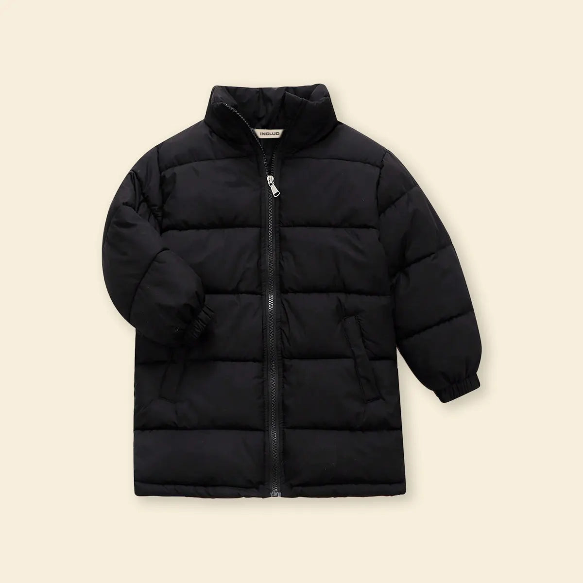 Girls Black Quilted High-neck Puffer Jacket With Side Pockets Coats & Jackets Black 3-4 Y