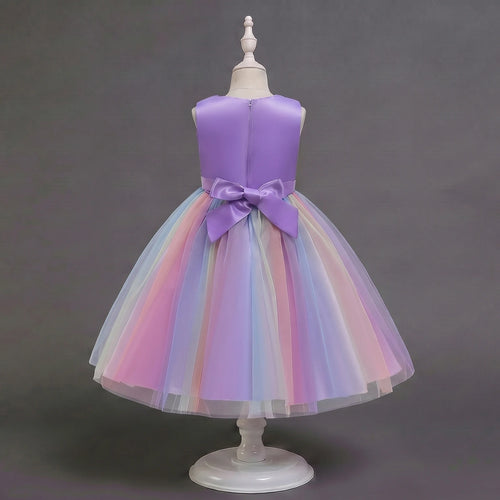 Girls Purple Sequin Embellished Fit & Flare Party Wear Dress With Flower Applique Party Dresses