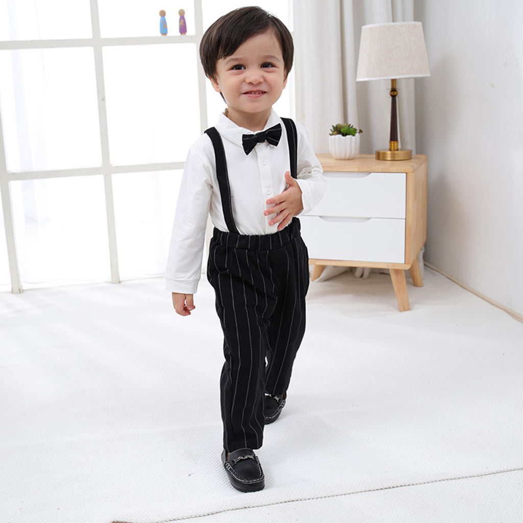 Boys Shirt With Striped Suspender Trousers Set