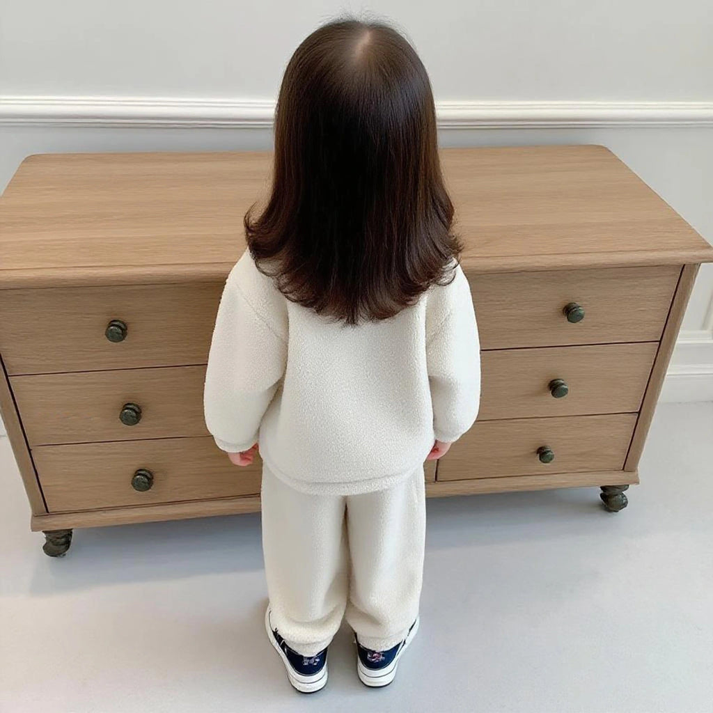 Girls Off White Fleece Zip-up Jacket With Jogger Co-ord Sets Sets