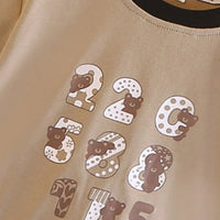 Boys Brown Numbers Printed T-Shirt With Checked Shorts Sets Sets