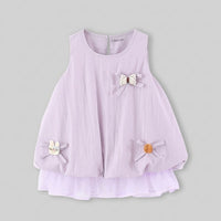 Girls Purple Bow Applique Balloon Dress Casual Dresses