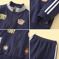 Boys Navy Blue Graphic Embroidered Jacket & Jogger Sets Sets