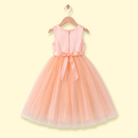 Girls peach sleeveless party gown with floral waist and tulle