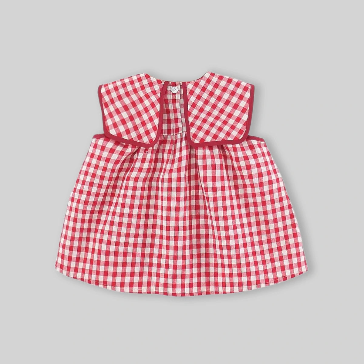 Girls Red Checked Mushroom Embroidered Sleeveless A-Line Dress Casual Dresses