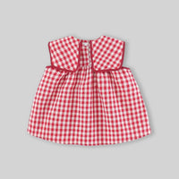 Girls Red Checked Mushroom Embroidered Sleeveless A-Line Dress Casual Dresses