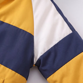 Boys Yellow Color-blocked Back Pocket Fleece Lined Jacket Coats & Jackets