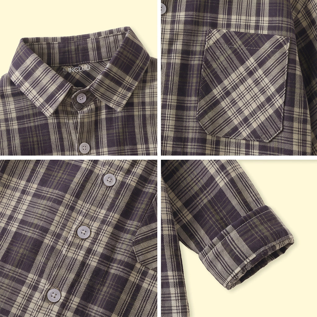 Boys Navy Blue Checked Long Sleeve Shirt Shirts