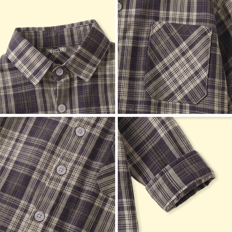 Boys Navy Blue Checked Long Sleeve Shirt Shirts