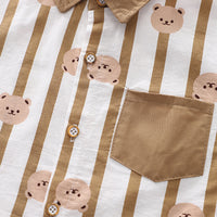 Boys Brown Striped Short Sleeves Shirt With Shorts Set 2 pc. Sets