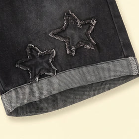 Girls Black Star Elasticated Denim Shorts Shorts