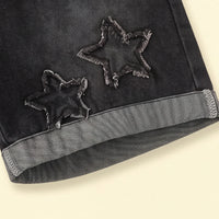 Girls Black Star Elasticated Denim Shorts Shorts