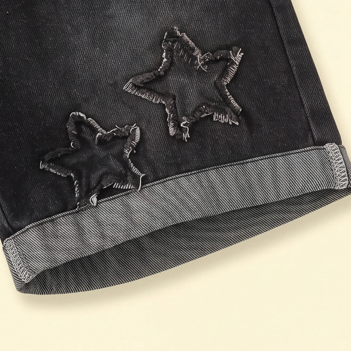 Girls Black Star Elasticated Denim Shorts Shorts