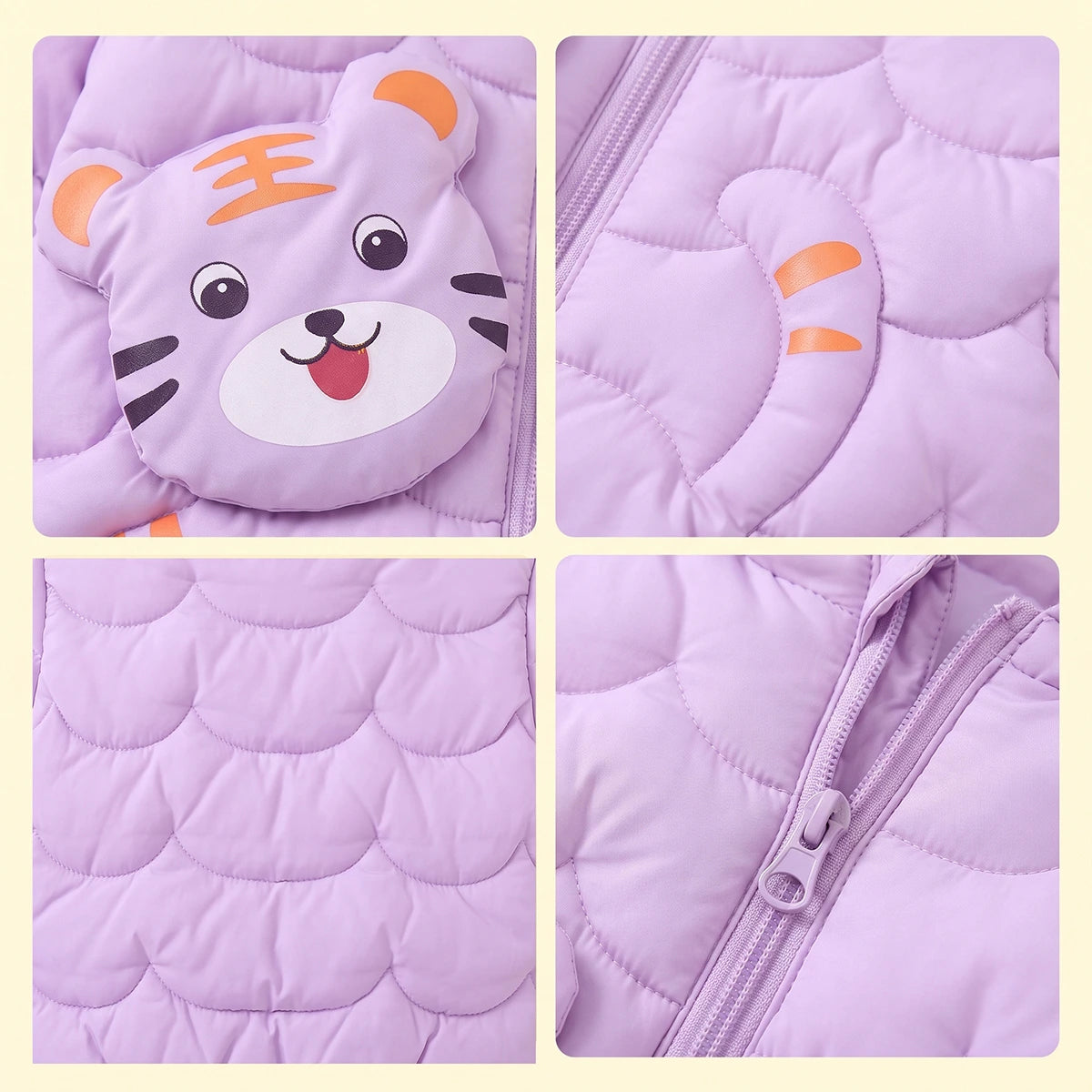 Girls Lavender Bear Ear On Hood Quilted Zip-up Jacket Coats & Jackets