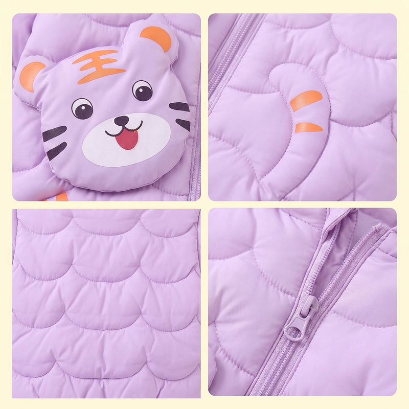 Girls Lavender Bear Ear On Hood Quilted Zip-up Jacket Coats & Jackets