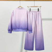 Girls Purple Typographic Printed Sweatshirt With Flared Pants Winter Co-ord Set 2 pc. Sets