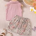 Girls Pink Sleeveless Polo Top With Floral Print Skirt Sets 2 pc. Sets Pink 1-2 Y