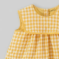 Girls Yellow Checked Duck Applique Fit & Flare Dress Casual Dresses