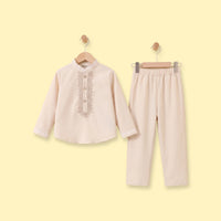 Boys Beige Ethnic wear Long Sleeve Kurta With Pyjama Sets Ethnicwear Boys Beige 2-3 Y