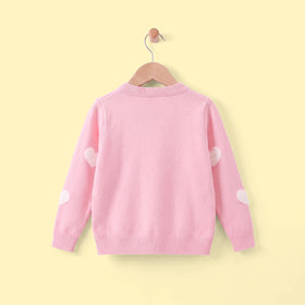 Girls Pink Self Heart Design Winter Cardigan Sweaters & Cardigans