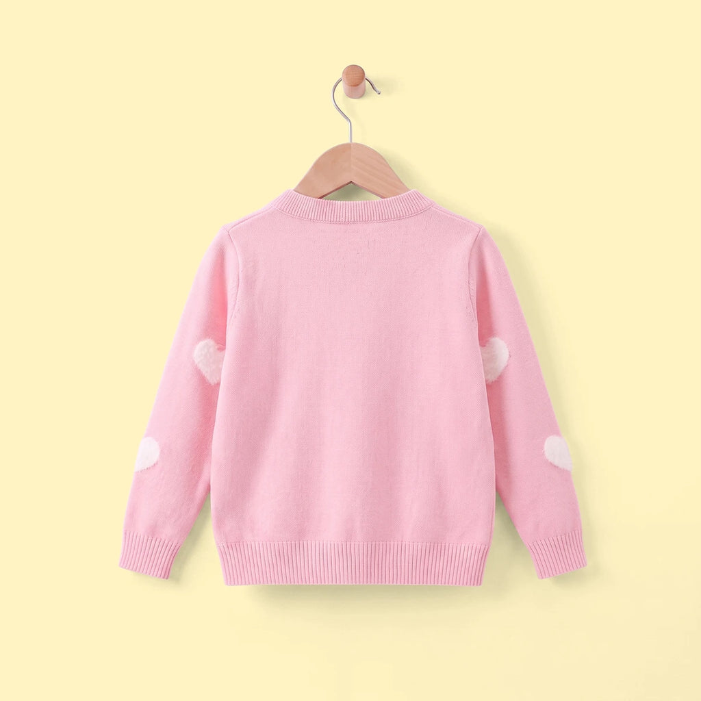 Girls Pink Self Heart Design Winter Cardigan Sweaters & Cardigans