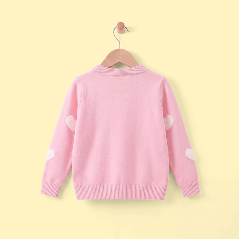Girls Pink Self Heart Design Winter Cardigan Sweaters & Cardigans
