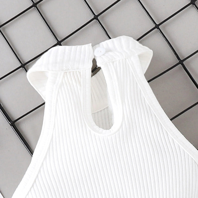 Girls White Sleeveless Ribbed Top With Elasticated Skirt Sets 2 pc. Sets