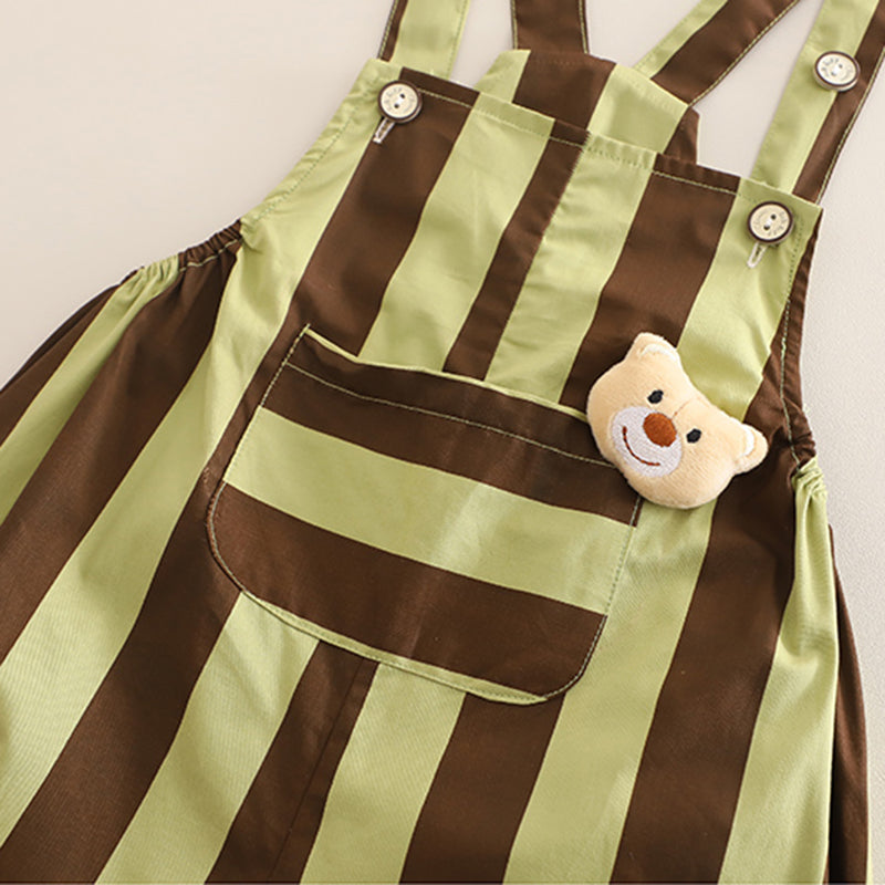 Boys Short Sleeves T-Shirt With Green Vertical Striped Dungaree Set 2 pc. Sets