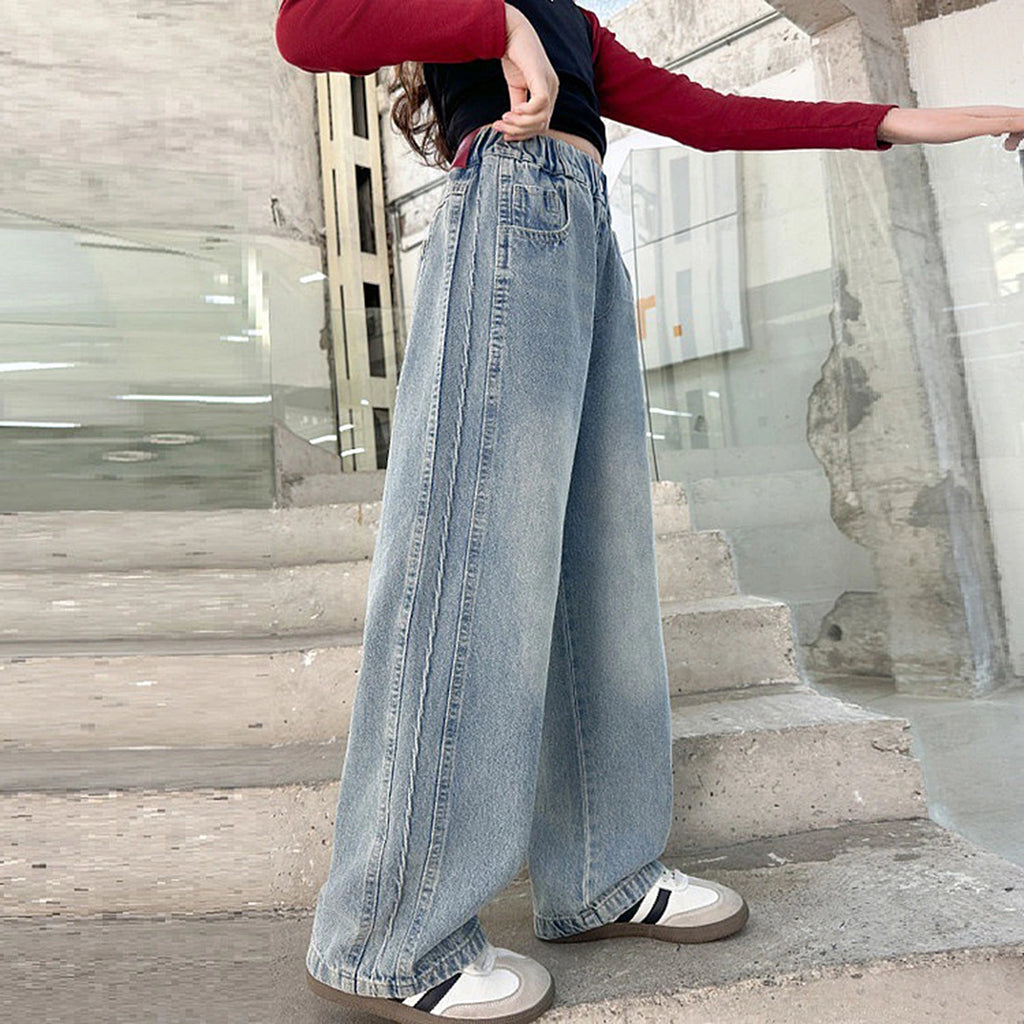 Girls Light Blue Loose Fit Denim Jeans Pants