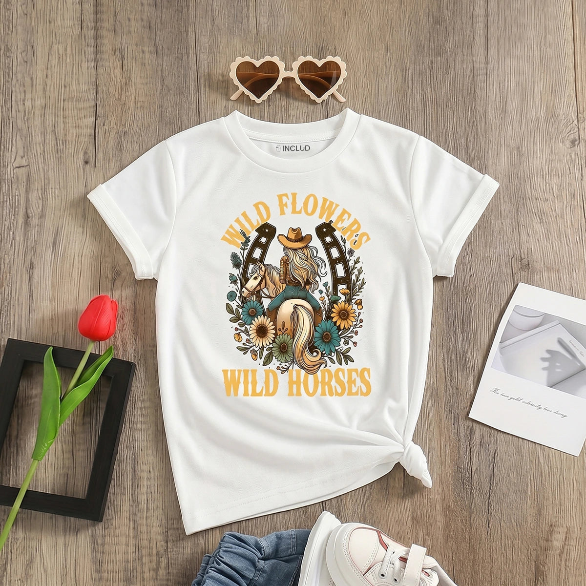 Girls White Floral Print Short Sleeve T-Shirt Tshirts White 1-2 Y