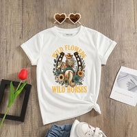 Girls White Floral Print Short Sleeve T-Shirt Tshirts White 1-2 Y