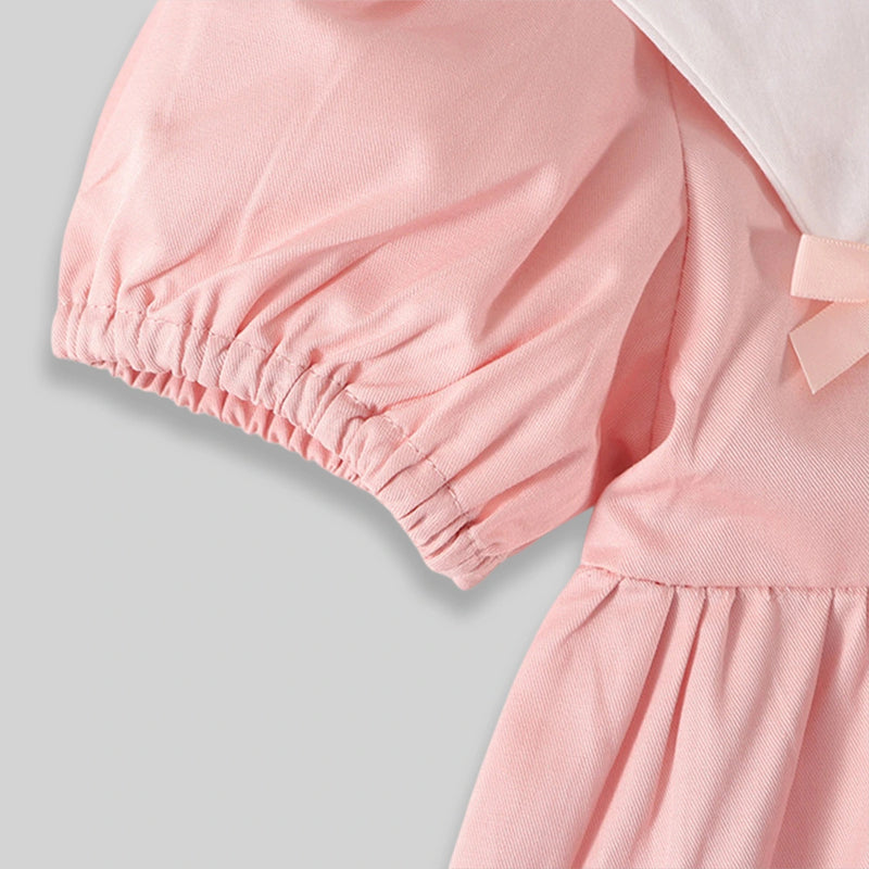Girls Light Pink Floral Embroidered Peter Pan Collar Fit & Flare Dress Casual Dresses