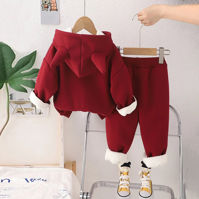 Boys Red Hooded Sweatshirt With Jogger Co-ord Sets Sets