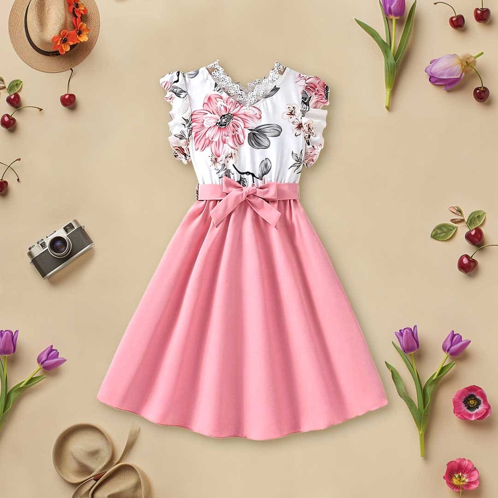 Girls Floral Printed Fit & Flare Dress