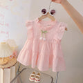Girls Light Pink Sleeveless Bow Accent Tiered Dress Casual Dresses Light Pink 1-2 Y
