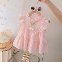 Girls Light Pink Sleeveless Bow Accent Tiered Dress Casual Dresses Light Pink 1-2 Y